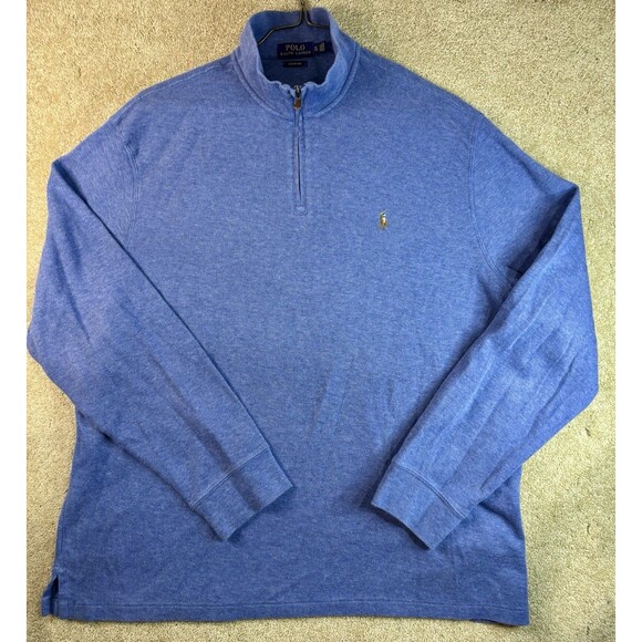 Polo Ralph Lauren Mulicolor Pony Estate Rib Quarter Zip Pullover Blue Preppy XL - Picture 1 of 8